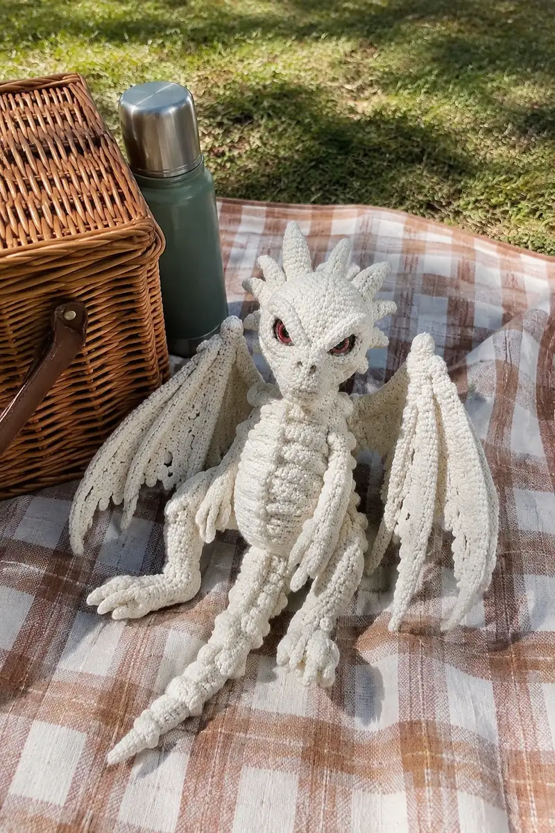 Free crochet pattern: Big Bone White Ghost Dragon with Scary Eyes Amigurumi Pattern - Advanced level tutorial