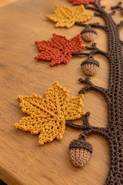Maple Leaf Tree Autumn Table Runner Pattern step 2 - assembly progress