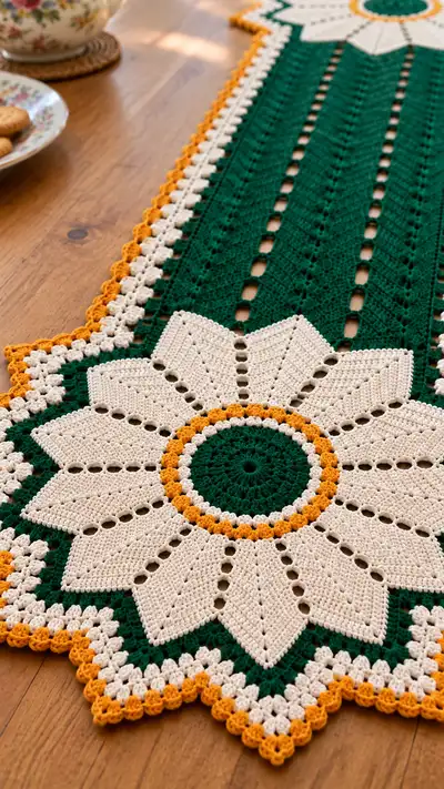 Sunflower Table Runner Pattern step 2 - assembly progress