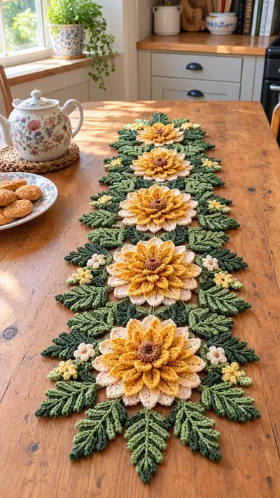 Sunflower Lace Table Runner Pattern step 1 - construction progress