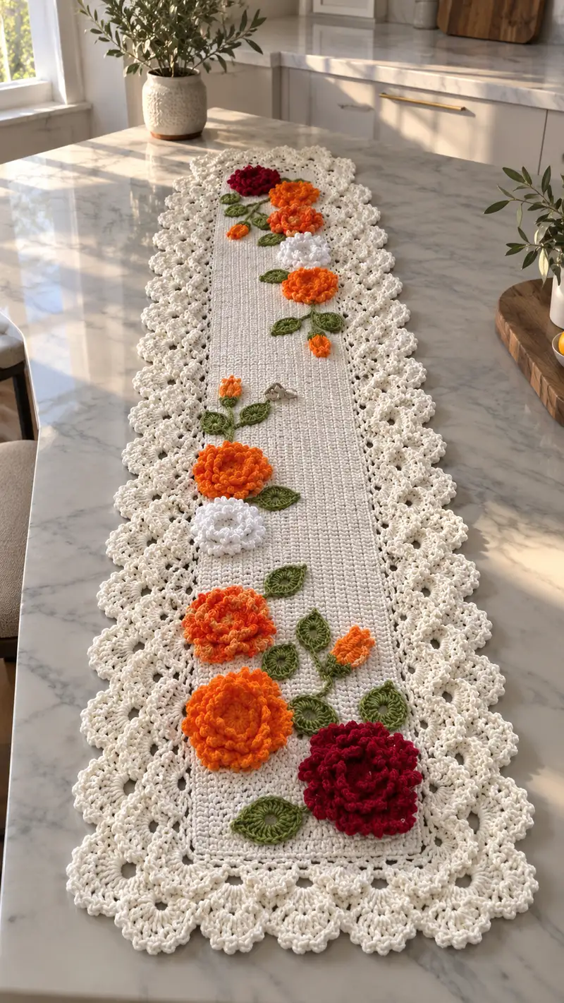 Elegant Floral Crochet Table Runner Pattern crochet pattern - detailed view of completed project