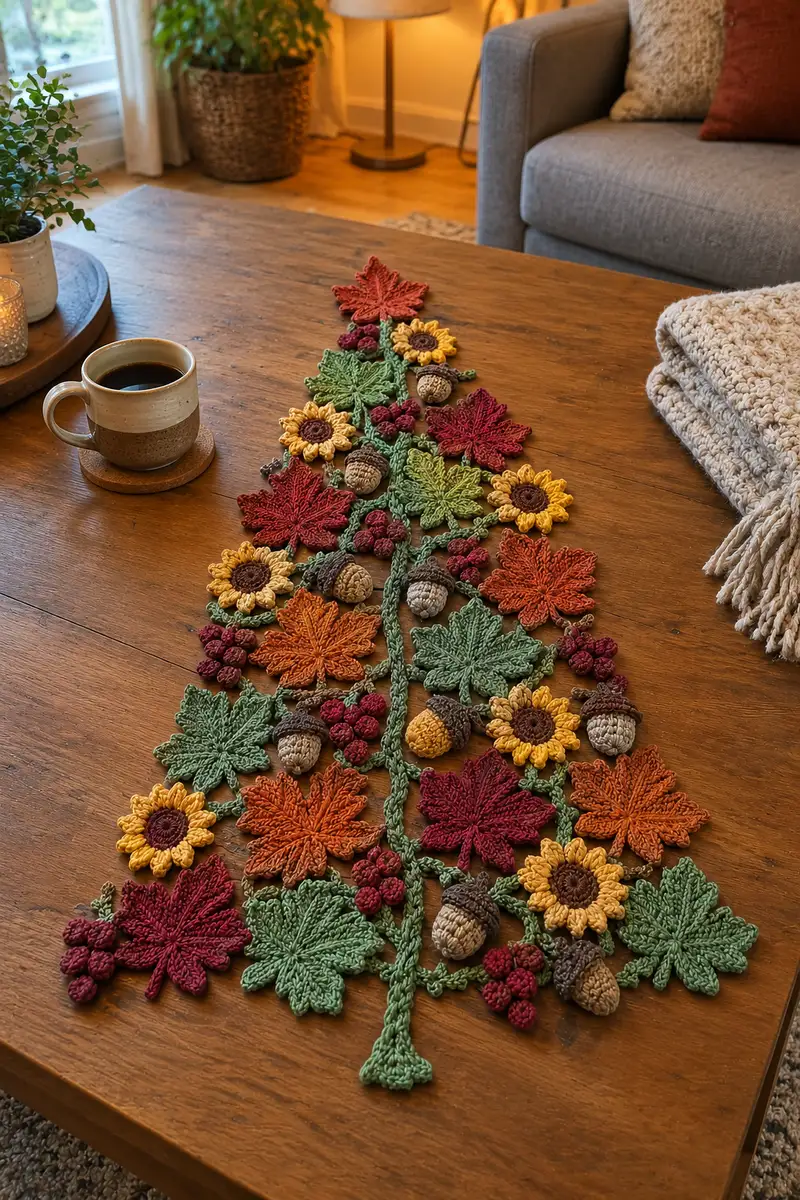 Autumn Harvest Tree Table Centerpiece Pattern crochet pattern - detailed view of completed project