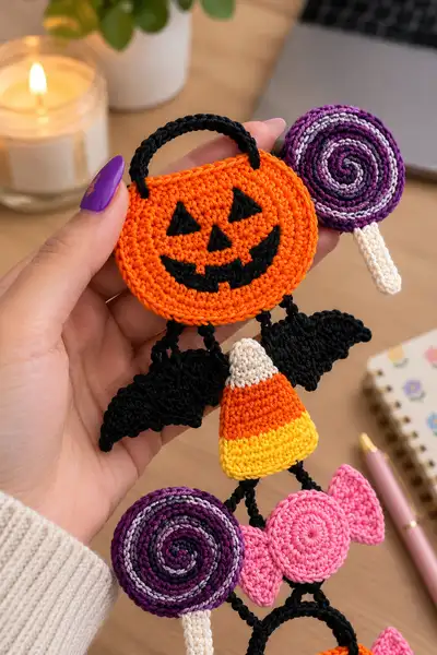 Trick or Treat Candy Halloween Table Runner Pattern step 2 - assembly progress