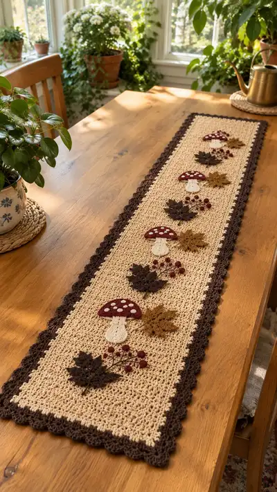 Autumn Mushroom Table Runner Pattern step 1 - construction progress
