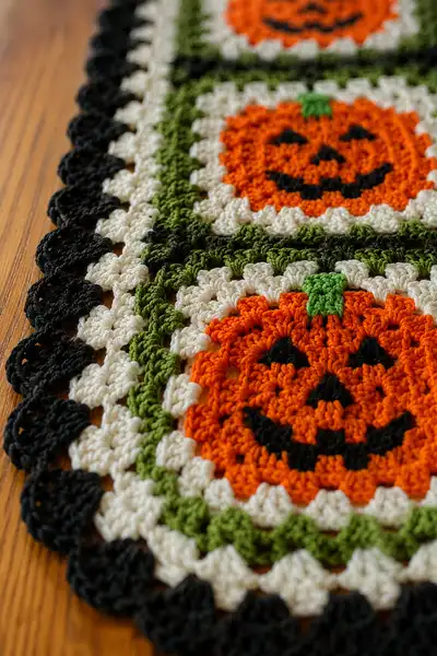 Granny Square Halloween Table Runner Pattern step 2 - assembly progress