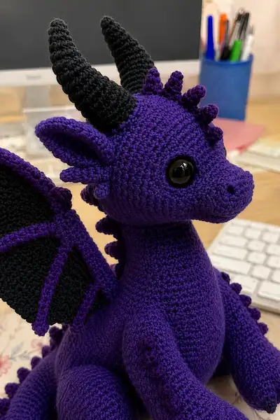 Giant Midnight Purple Halloween Dragon Amigurumi Pattern step 2 - assembly progress