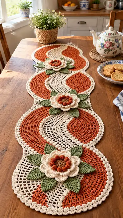 Autumn Bloom Table Runner Pattern step 1 - construction progress
