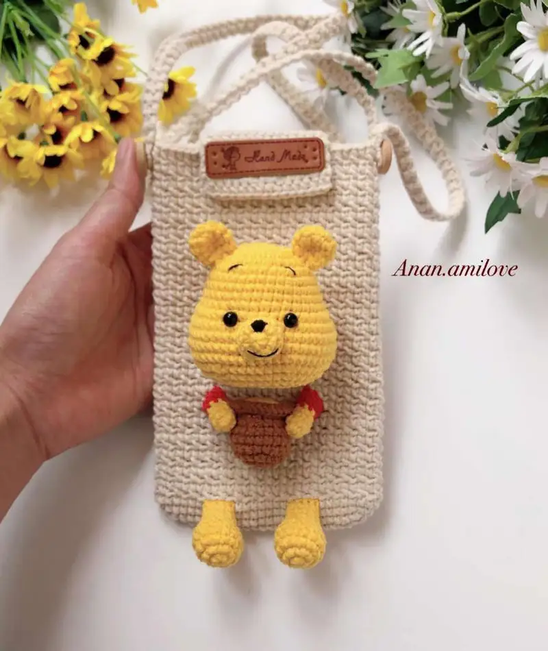 Free Intermediate crochet pattern: Pooh Phone Pouch Amigurumi Pattern - Easy to follow tutorial
