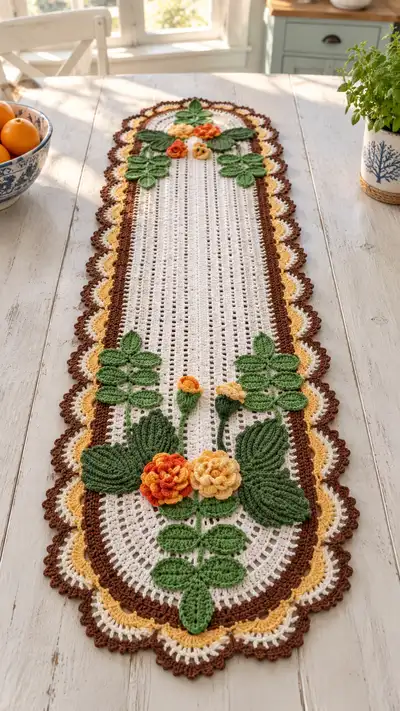 Elegant Floral Table Runner Pattern step 1 - construction progress