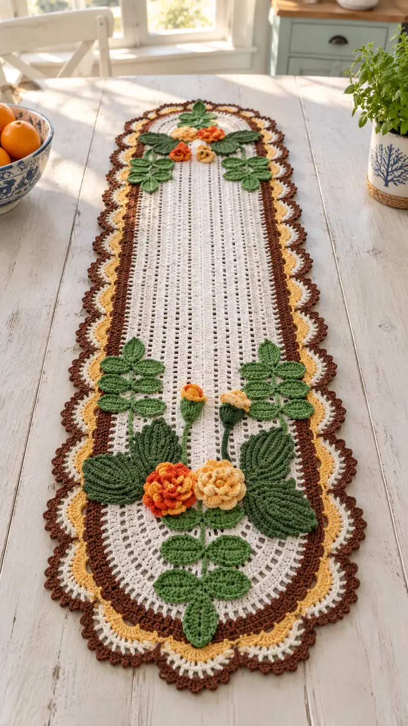 Elegant Floral Table Runner Pattern crochet pattern - detailed view of completed project