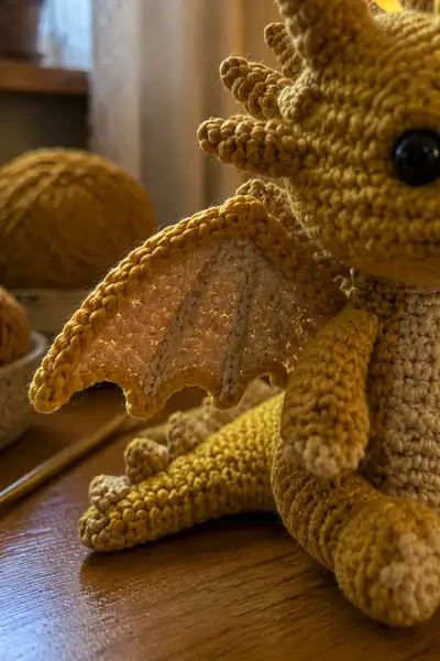 Small Golden Demon Dragon with Tiny Wings Amigurumi Pattern step 2 - assembly progress