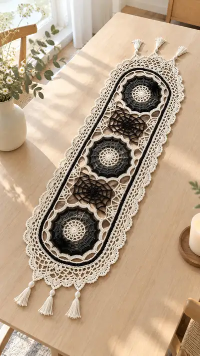 Elegant Lace Oval Table Runner Pattern step 1 - construction progress