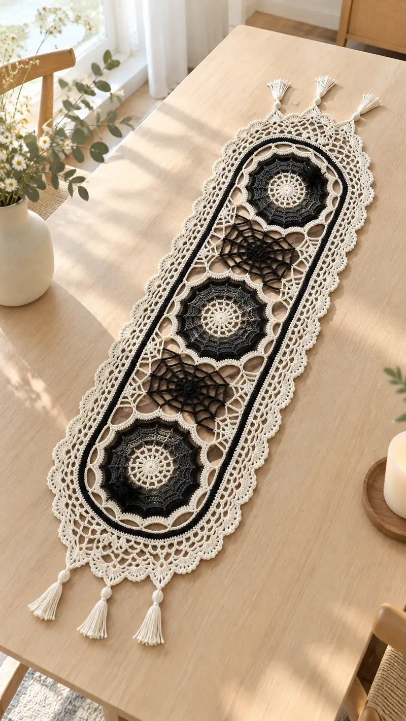 Elegant Lace Oval Table Runner Pattern crochet pattern - detailed view of completed project