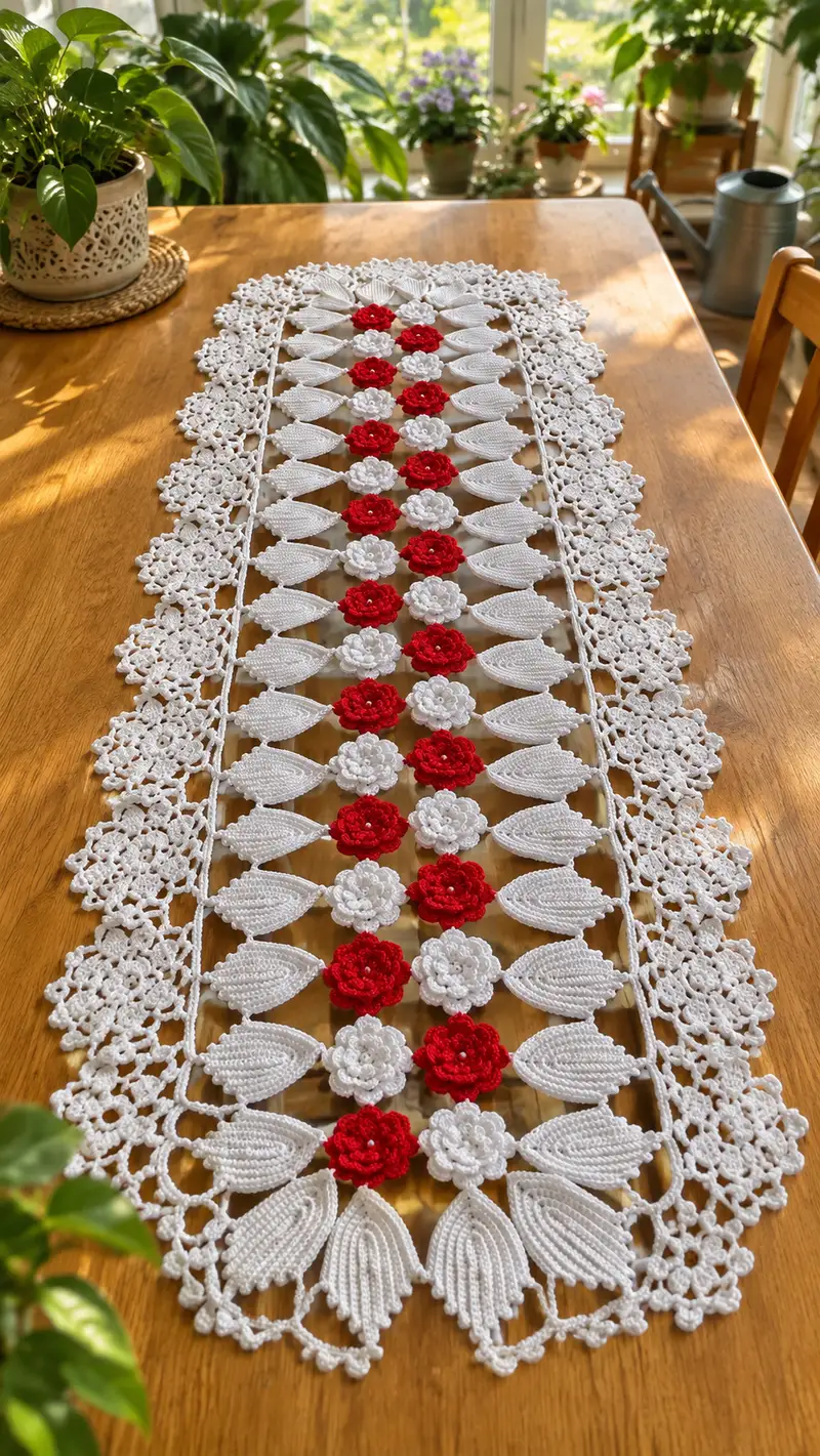 Rose Lace Table Runner Pattern crochet pattern - detailed view of completed project