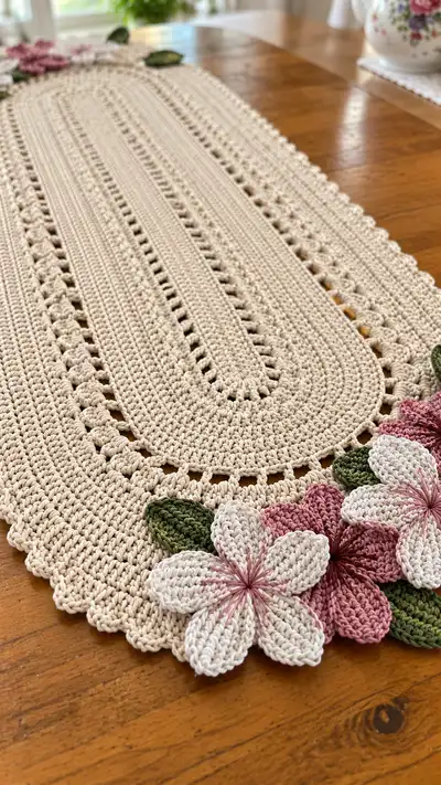 Elegant Oval Table Runner Pattern step 2 - assembly progress