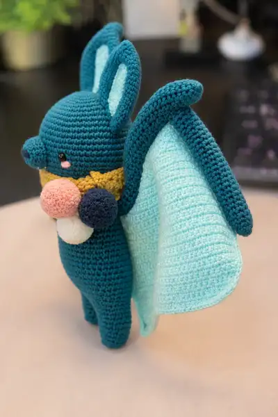 Hugo the Bat Amigurumi Pattern step 2 - assembly progress