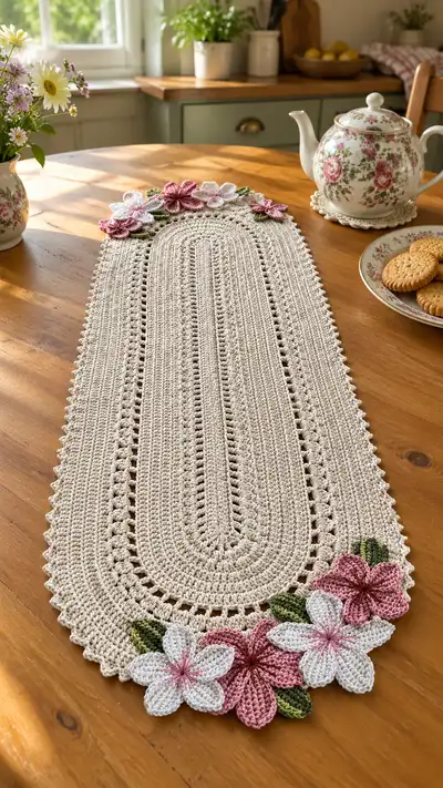 Elegant Floral Oval Table Runner Pattern step 1 - construction progress