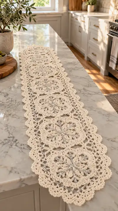 Elegant Snowflake Table Runner Pattern step 1 - construction progress