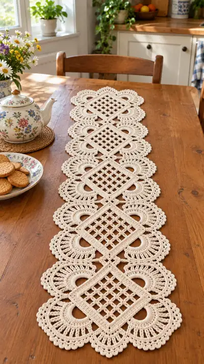 Elegant Lace Table Runner Pattern step 1 - construction progress