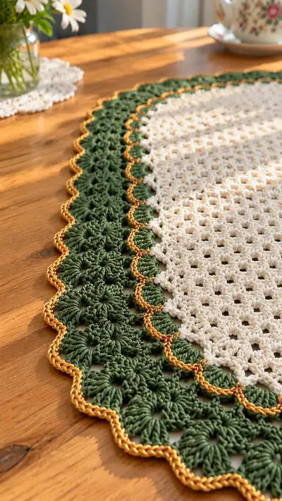 Classic Lace Oval Table Runner Pattern step 2 - assembly progress