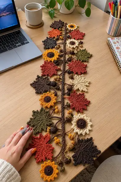 Autumn Leaf & Sunflower Garland Pattern step 1 - construction progress
