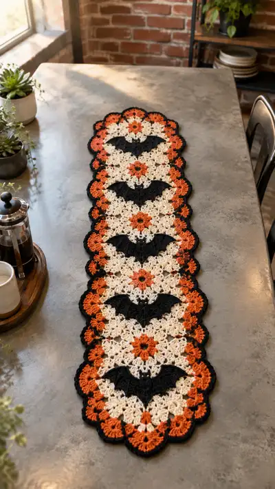 Spooky Bat Floral Table Runner Pattern step 1 - construction progress
