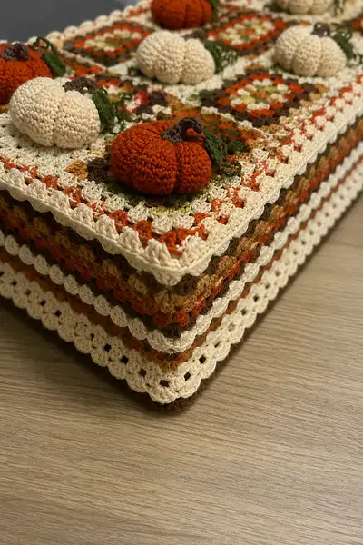 Rustic Granny Square Table Runner with Plump 3D Pumpkins Pattern step 2 - assembly progress