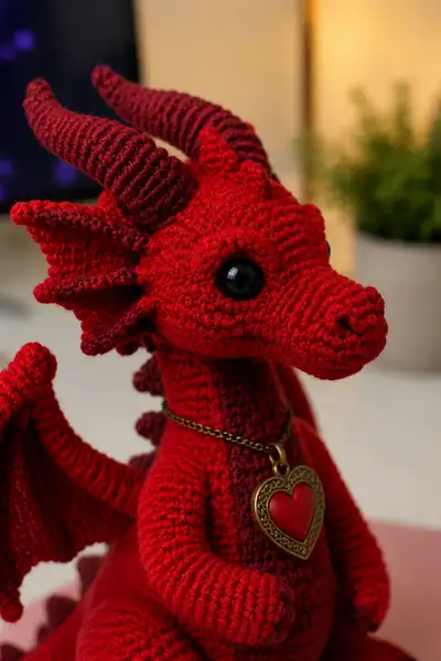 Big Scarlet Romance Dragon with a Heart Locket Amigurumi Pattern step 2 - assembly progress