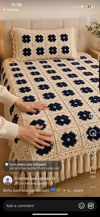 Navy and Cream Floral Bedspread Pattern step 1 - construction progress