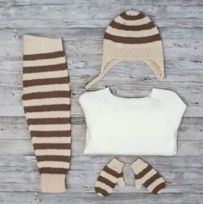 Adrian Striped Baby Pants Knitting Pattern step 2 - assembly progress