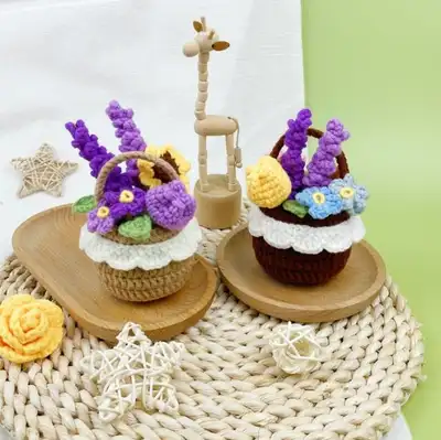 Mini Flower Basket Amigurumi Pattern step 2 - assembly progress