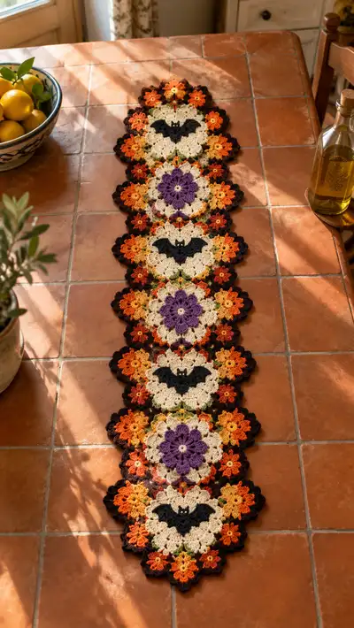 Halloween Floral Medallion Table Runner Pattern step 1 - construction progress