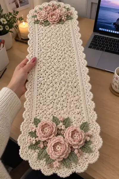 Vintage Floral Lace Table Runner Pattern step 1 - construction progress