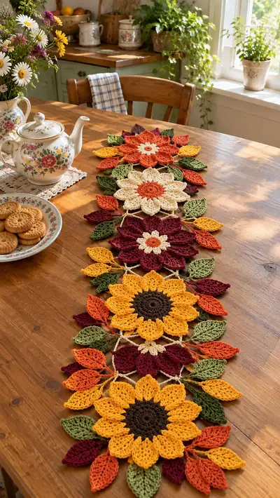 Autumn Flower Table Runner Pattern step 1 - construction progress