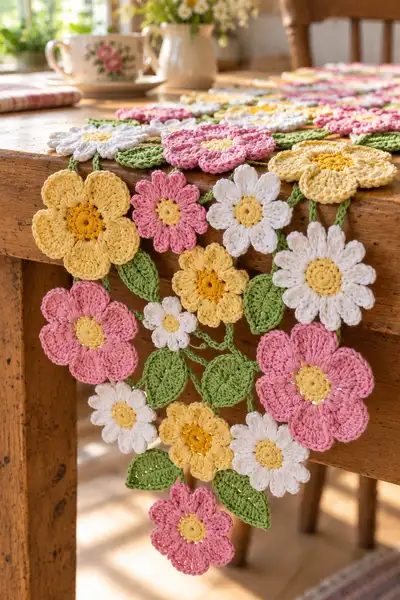 Spring Meadow Floral Table Runner Pattern step 2 - assembly progress