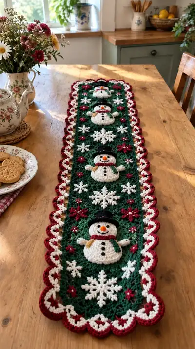 Festive Snowmen Table Runner Pattern step 1 - construction progress