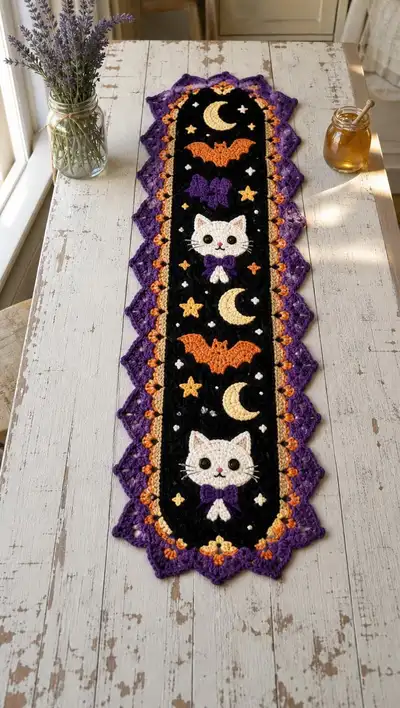 Halloween Cats & Moons Table Runner Pattern step 1 - construction progress