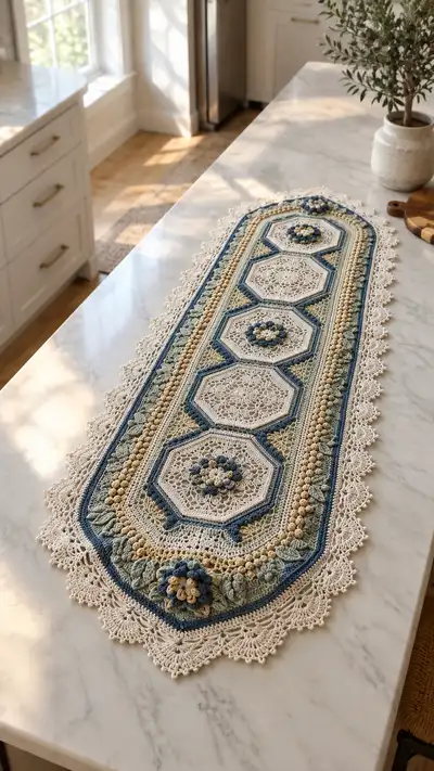 Elegant Hexagon Floral Table Runner Pattern step 1 - construction progress