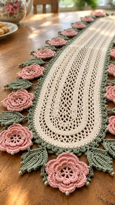 Vintage Floral Oval Table Runner Pattern step 2 - assembly progress