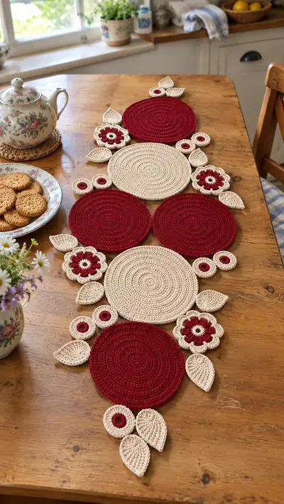 Floral Circle Table Runner Pattern step 1 - construction progress