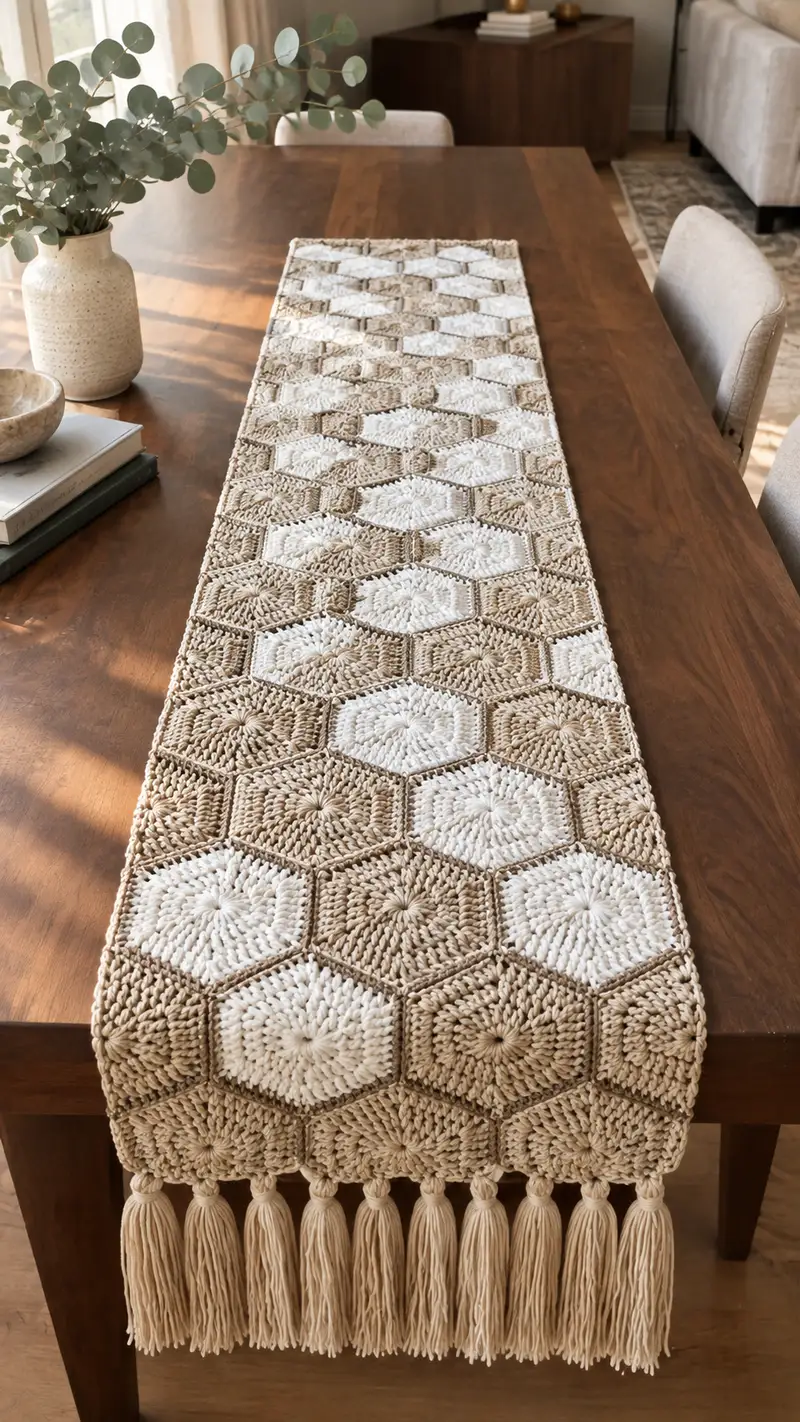 Hexagon Blossom Table Runner Pattern crochet pattern - detailed view of completed project