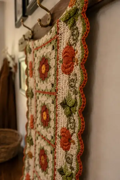 Autumn Granny Square Table Runner Pattern step 2 - assembly progress