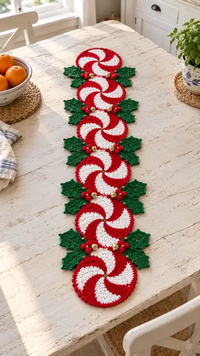 Festive Peppermint Table Runner Pattern step 1 - construction progress
