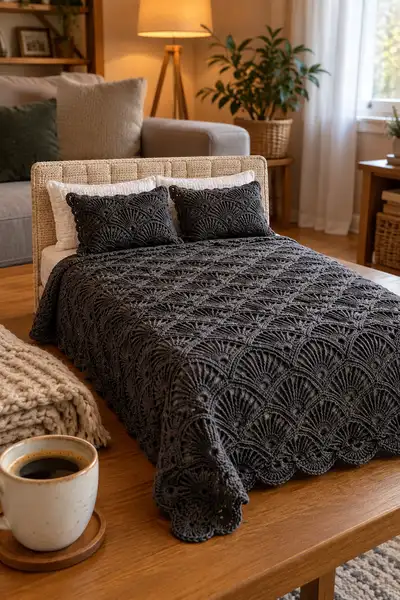 Sleek Dark Modern Bedspread Pattern step 2 - assembly progress