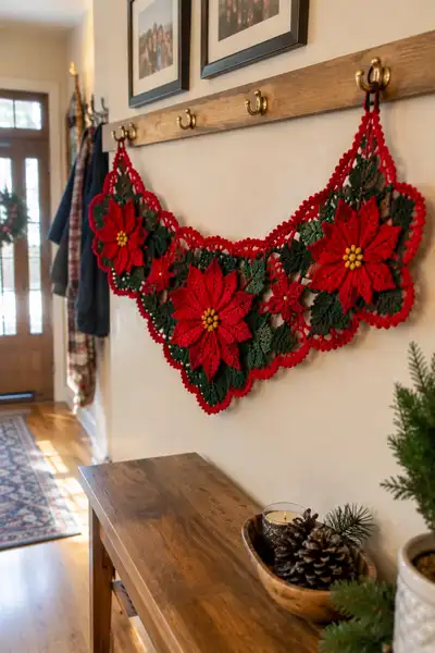 Elegant Red Poinsettia Doily Christmas Table Runner Pattern step 1 - construction progress