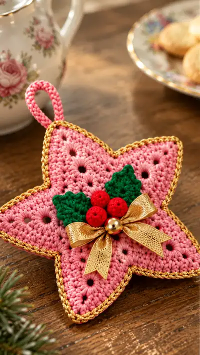 Festive Star Ornament Pattern step 2 - assembly progress