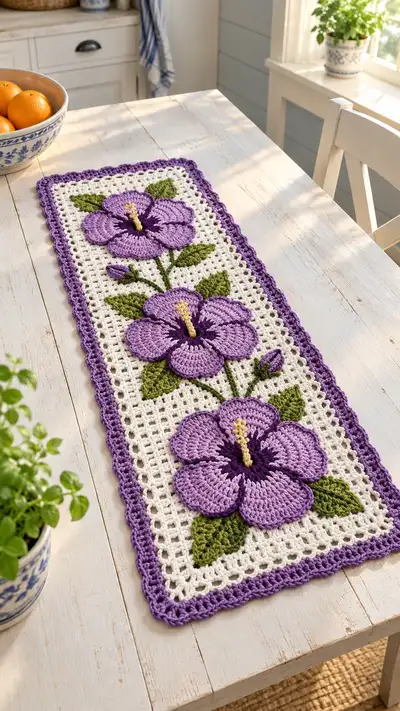 Lavender Hibiscus Table Runner Pattern step 1 - construction progress