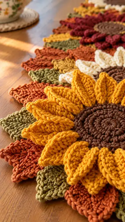 Sunflower Table Runner Pattern step 2 - assembly progress