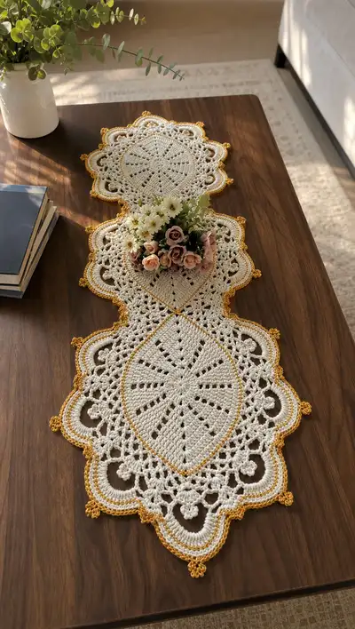 Elegant Lace Table Runner Pattern step 1 - construction progress