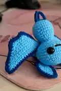 Little Blue Bat Amigurumi Pattern step 2 - assembly progress